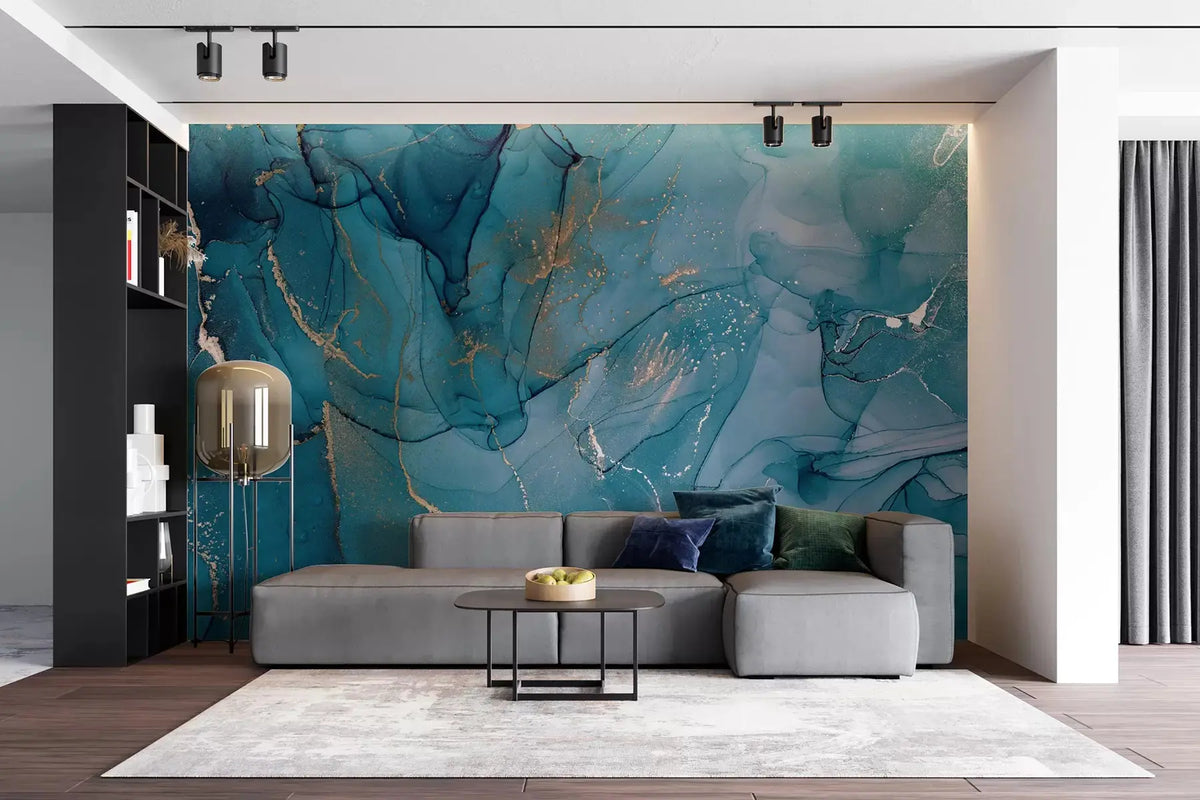 Mur d'accent en papier peint panoramique effet marbre – Maison Soubise