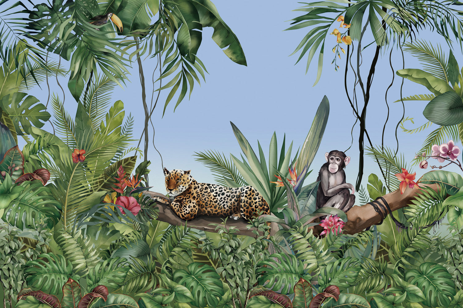 Papier peint panoramique Jungle Émeraude | Henri Rousseau Maison Soubise