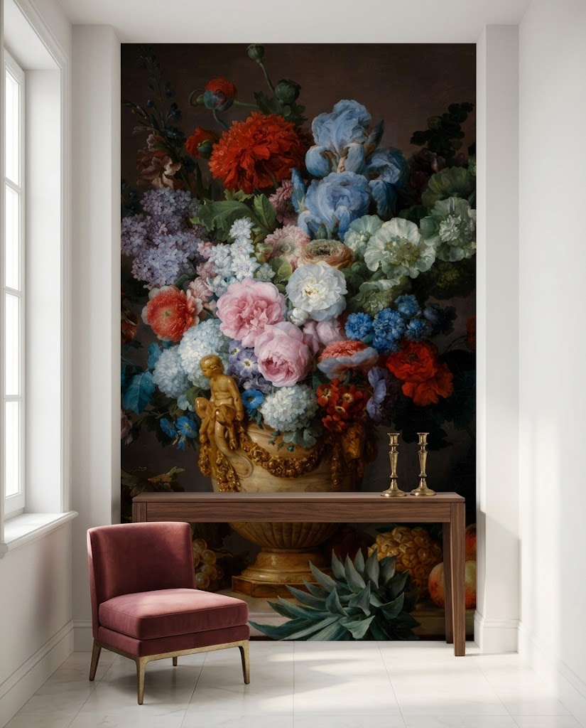 Panneau décoratif Bouquet d'Albâtre posé dans une salle à manger, d'après Anne Vallayer-Coster