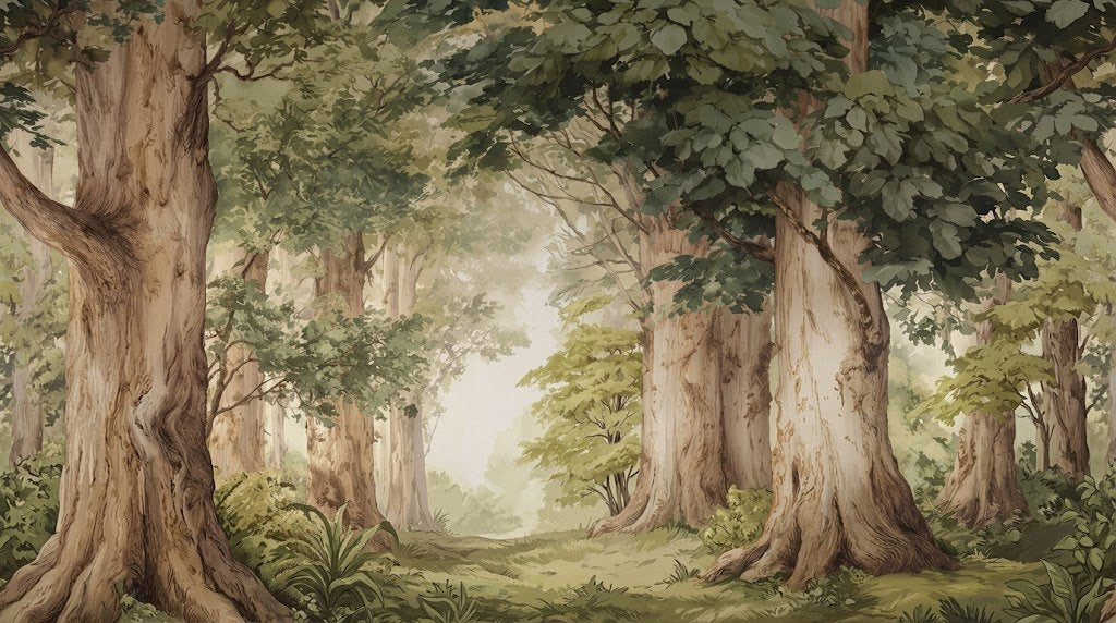 Papier peint panoramique forêt enchantée verte inspiré d'Ivan Chichkine – paysage nature Maison Soubise