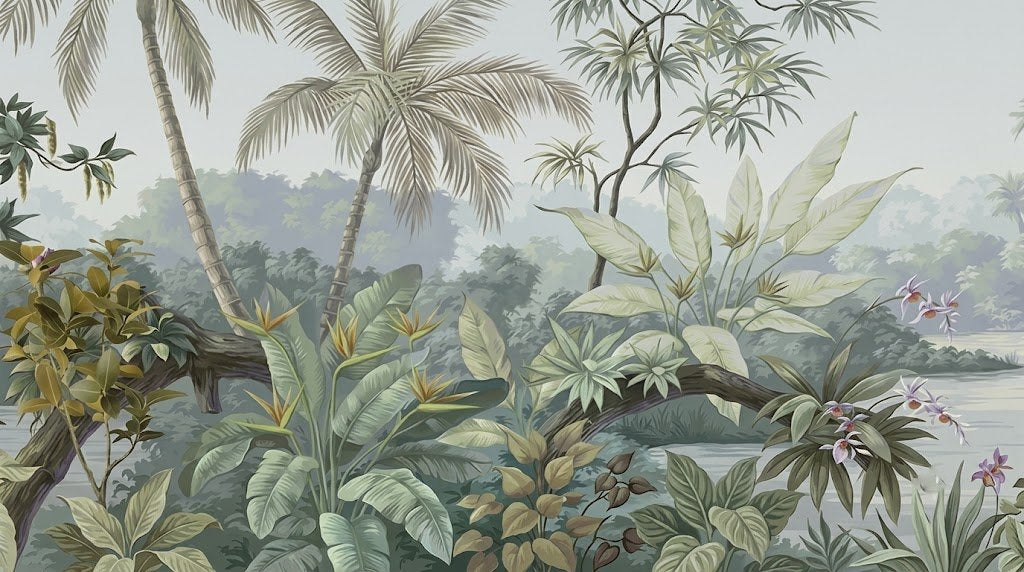 Papier peint panoramique forêt profonde verte inspiré de Théodore Rousseau – paysage nature Maison Soubise