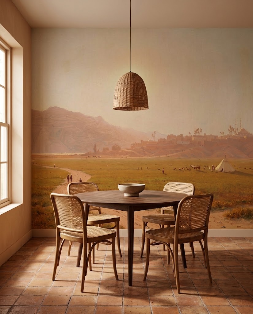Papier peint panoramique Lumière du Nil posé dans une salle à manger, d'après Siout, Egypt de Sanford Robinson Gifford