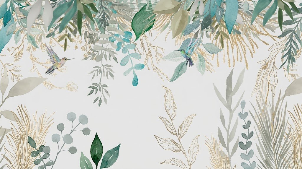 Papier peint panoramique salle de bain botanique zen inspiré d'Émile Gallé – décor végétal Maison Soubise